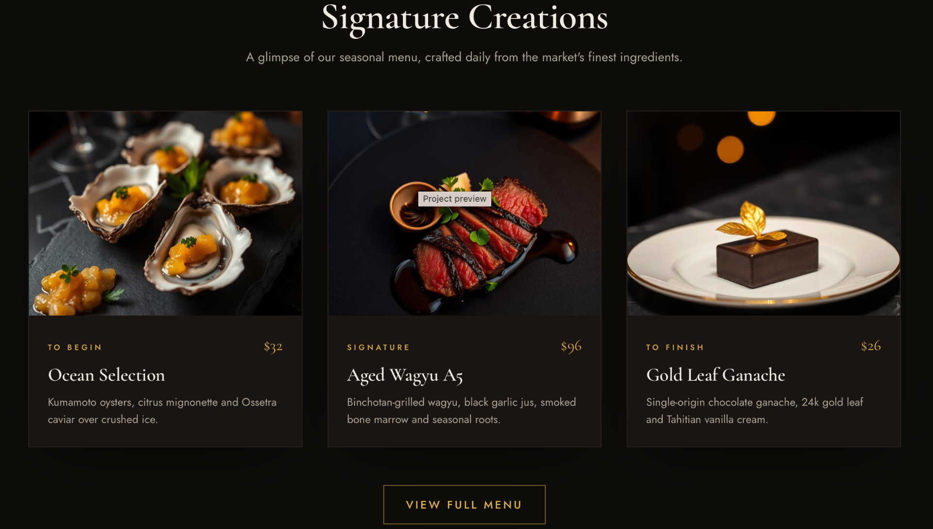 Fine dining restaurant concept — desktop